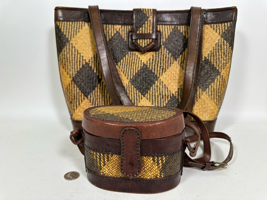 Vintage Woven / Leather Tote 17W X 12H And Small Handbag [Photo 3]