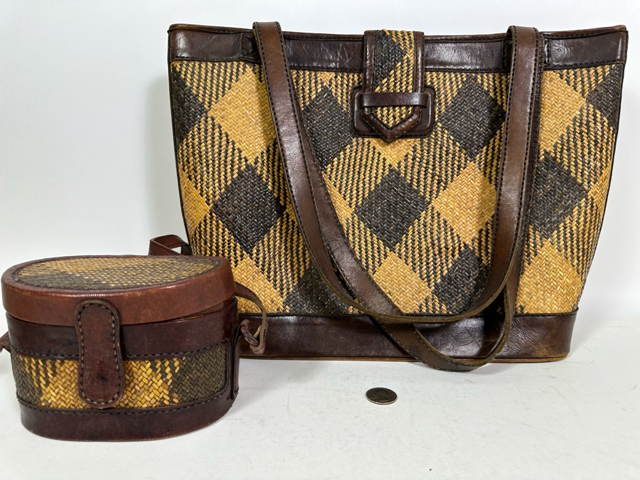 Vintage Woven / Leather Tote 17W X 12H And Small Handbag [Photo 2]