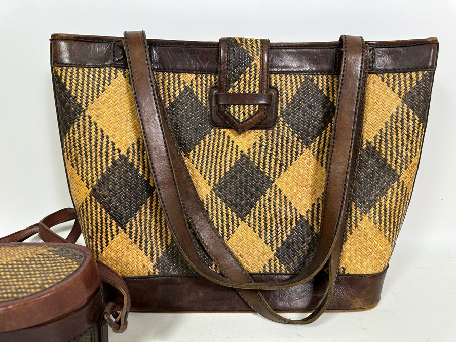 Vintage Woven / Leather Tote 17W X 12H And Small Handbag [Photo 5]
