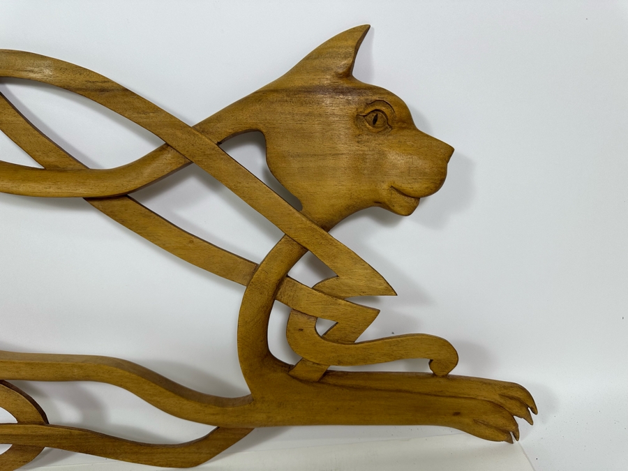 Carved Wooden Cat Wall Hanging Sculpture 38W X 12H [Photo 4]