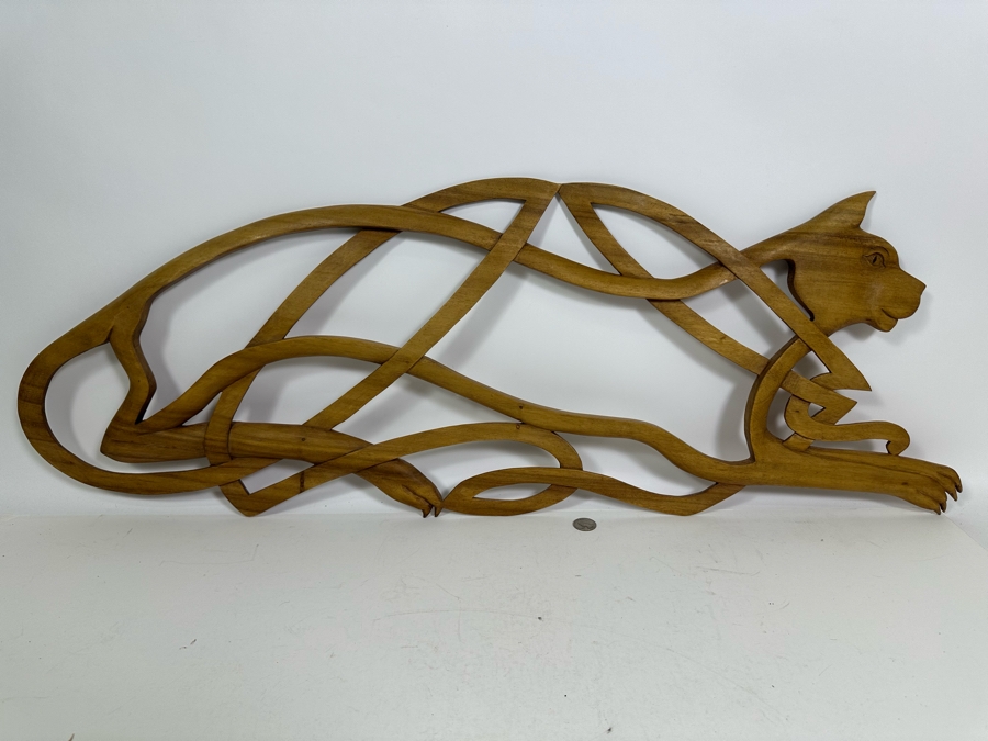 Carved Wooden Cat Wall Hanging Sculpture 38W X 12H [Photo 2]