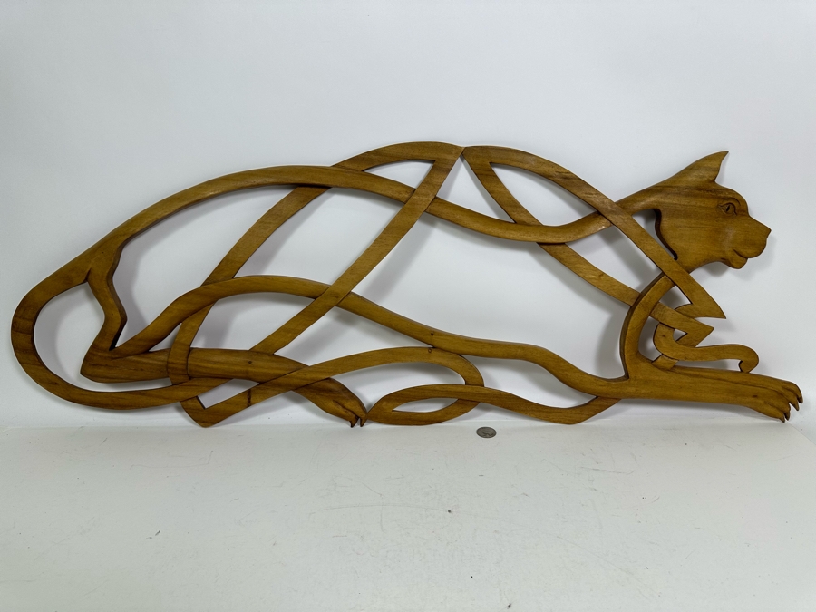 Carved Wooden Cat Wall Hanging Sculpture 38W X 12H [Photo 3]
