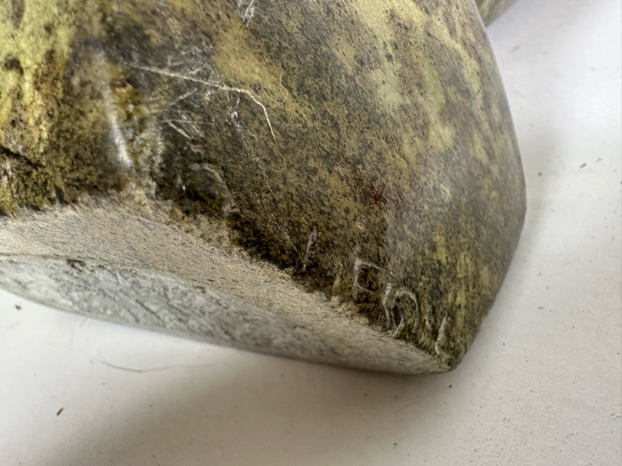 Vintage Signed Carved Green Stone Abstract Whale Sculpture Signed At Base 10W X 13.5H [Photo 10]