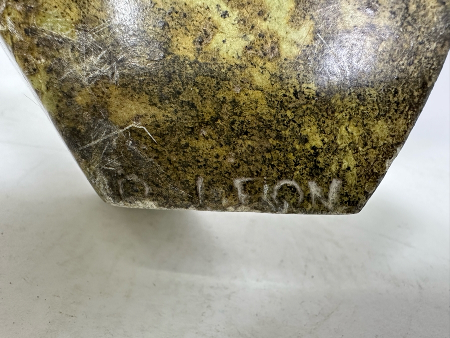 Vintage Signed Carved Green Stone Abstract Whale Sculpture Signed At Base 10W X 13.5H [Photo 8]