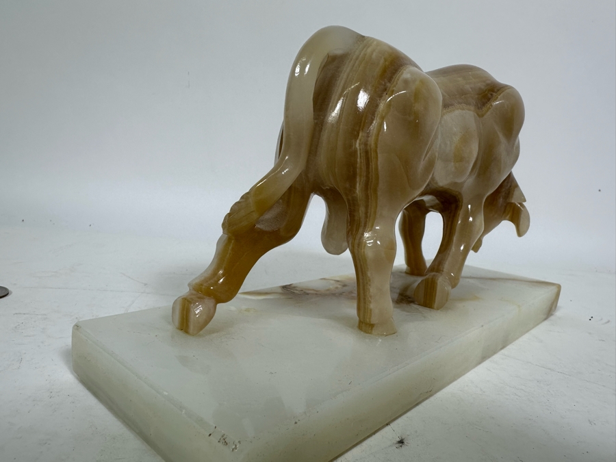 Vintage Carved Onyx Marble Sculpture Of A Bull 10.5W X 4D X 5.5H [Photo 7]