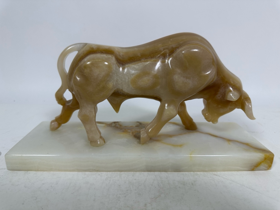 Vintage Carved Onyx Marble Sculpture Of A Bull 10.5W X 4D X 5.5H [Photo 6]