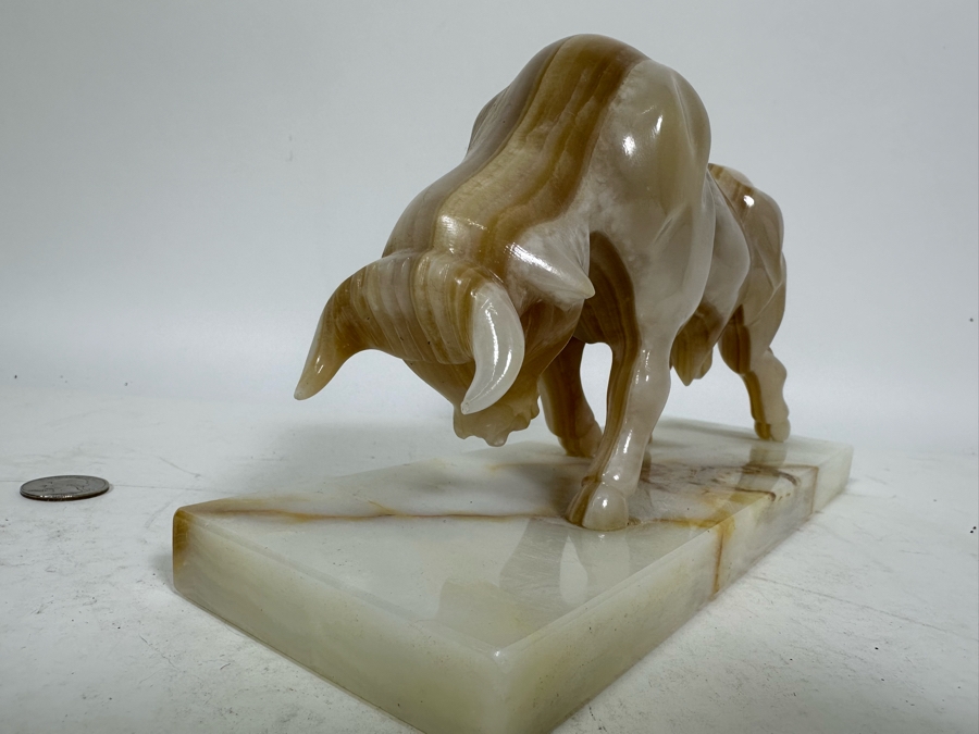 Vintage Carved Onyx Marble Sculpture Of A Bull 10.5W X 4D X 5.5H [Photo 5]