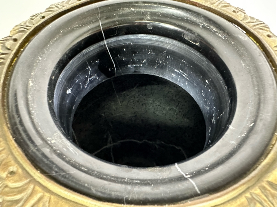 Polished Marble Footed Urn With Brass Ornamentation And Brass Base Heavy 13W X 20H [Photo 10]