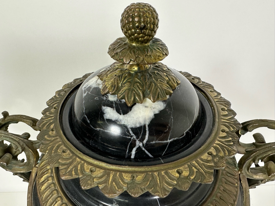 Polished Marble Footed Urn With Brass Ornamentation And Brass Base Heavy 13W X 20H [Photo 6]