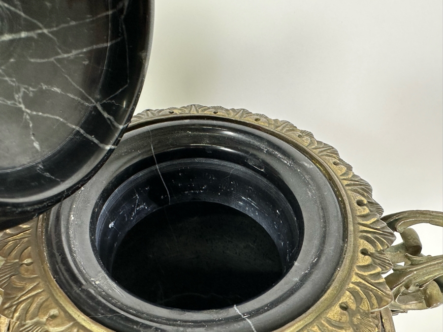 Polished Marble Footed Urn With Brass Ornamentation And Brass Base Heavy 13W X 20H [Photo 9]
