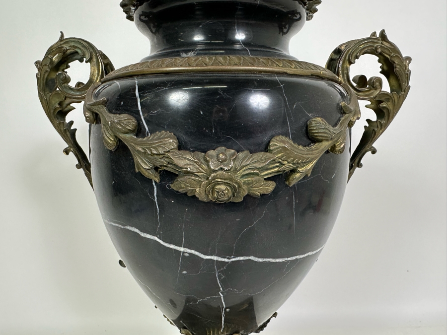 Polished Marble Footed Urn With Brass Ornamentation And Brass Base Heavy 13W X 20H [Photo 7]