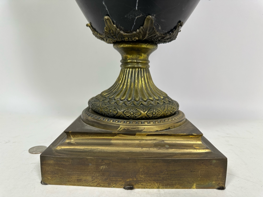 Polished Marble Footed Urn With Brass Ornamentation And Brass Base Heavy 13W X 20H [Photo 8]