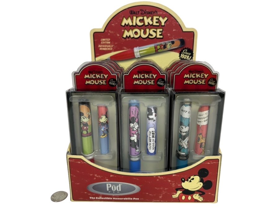 Walt Disney's Mickey Mouse Collectible Memorabilia Pens Store Merchandiser By Pod Pen 12 Pens Total Limited Edition Individually Numbered 9W X 5D X 12H