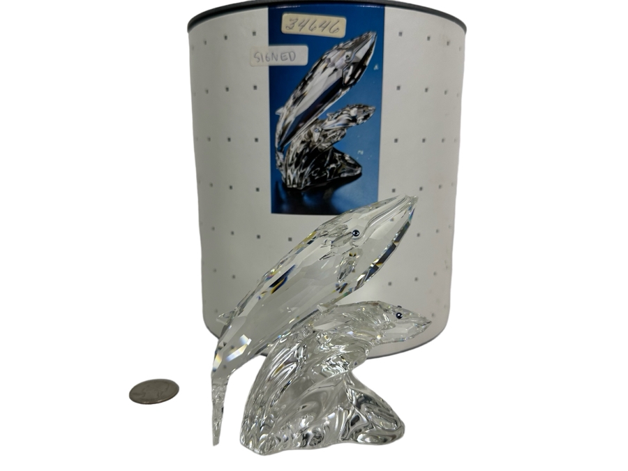 Vintage 1992 Annual Edition 'Care For Me' - The Whales Swarovski Crystal Sculpture 4H With Original Box And Cert Hand Signed By Crystal Designer Michael Stamey