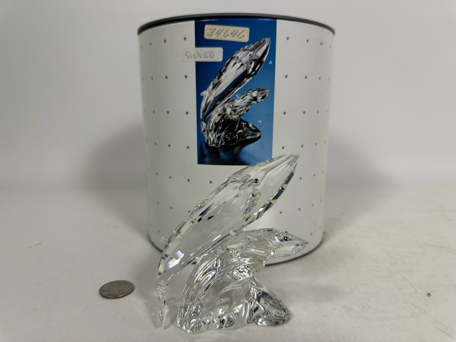 Vintage 1992 Annual Edition 'Care For Me' - The Whales Swarovski Crystal Sculpture 4H With Original Box And Cert Hand Signed By Crystal Designer Michael Stamey [Photo 3]