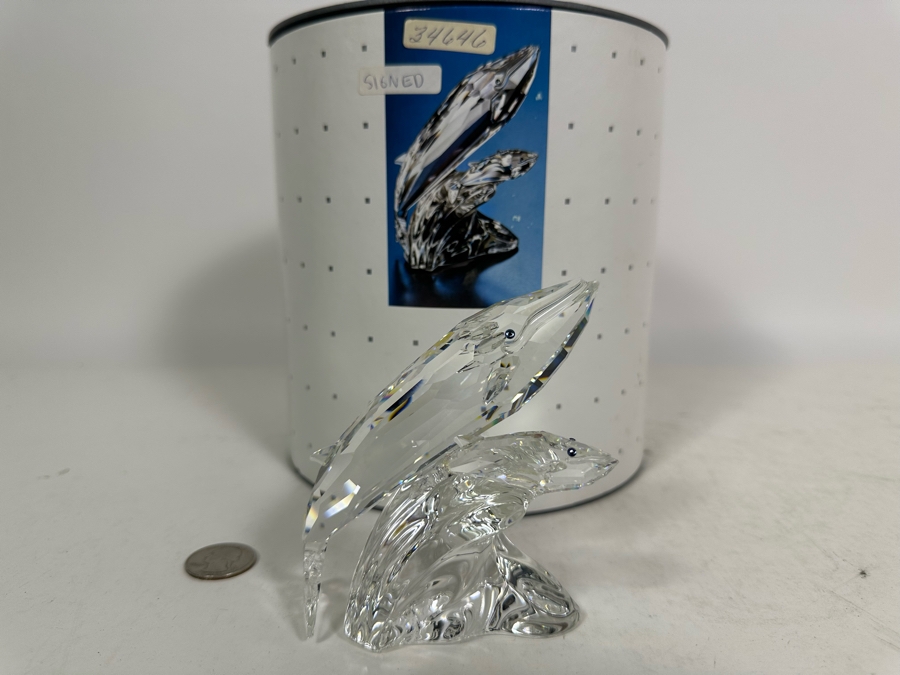 Vintage 1992 Annual Edition 'Care For Me' - The Whales Swarovski Crystal Sculpture 4H With Original Box And Cert Hand Signed By Crystal Designer Michael Stamey [Photo 4]