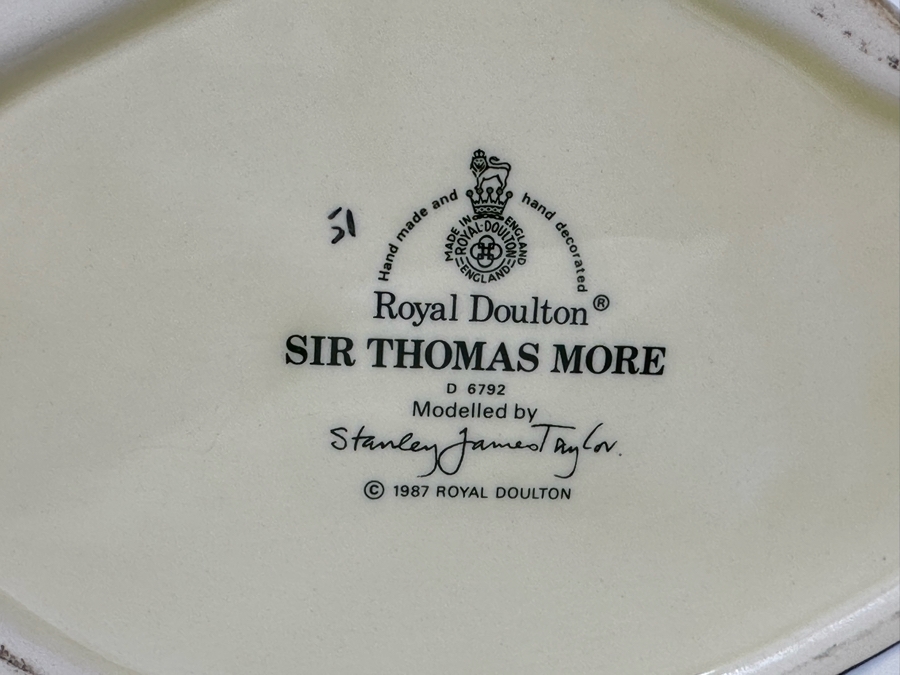 Vintage 1987 Royal Doulton Toby Mug 'Sir Thomas More' D6792 Large Made In England 6.75H [Photo 8]