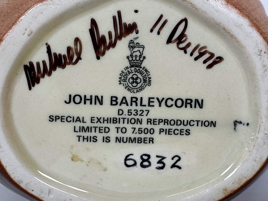 Vintage Royal Doulton Toby Mug 'John Barleycorn' D5327 Special Exhibition Reproduction Limited Edition To 7,500 Pieces Large Made In England 6H Signed By Michael Doulton In 1978 [Photo 8]