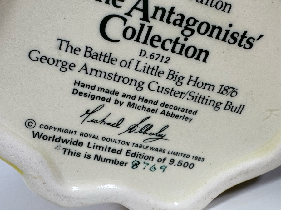 Vintage 1983 Royal Doulton Limited Edition Two Faced Toby Mug 'The Antagonists' Collection: The Battle Of Little Big Horn 1876 George Armstrong Custer / Sitting Bull' D6867 Large Made In England 7H [Photo 8]