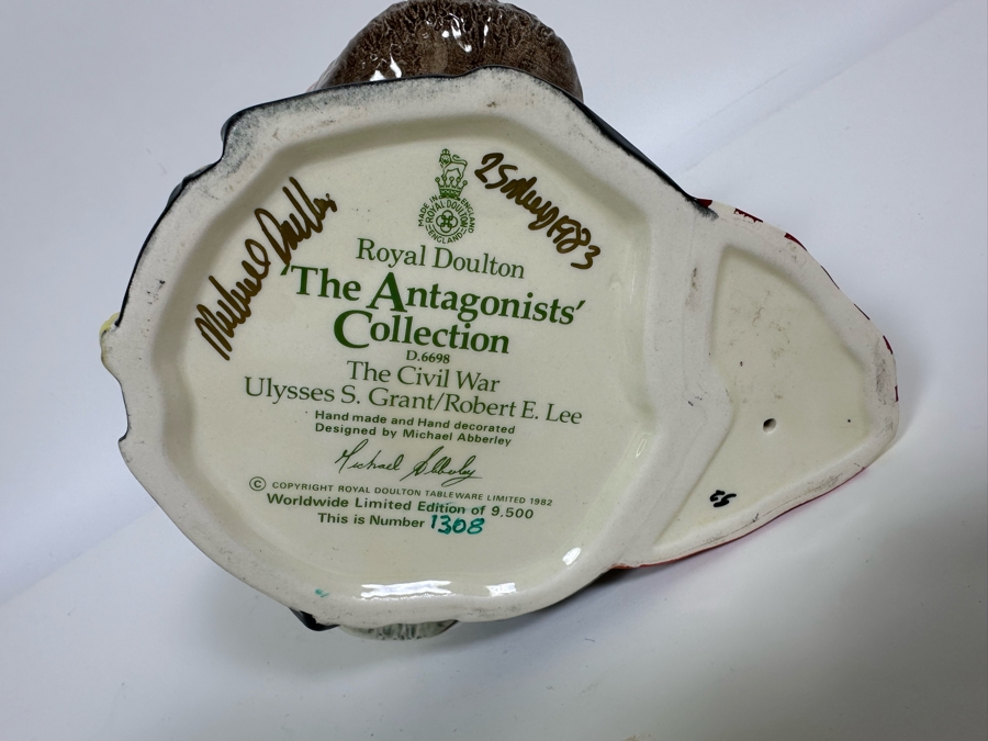 Vintage 1982 Royal Doulton Limited Edition Two Faced Toby Mug 'The Antagonists' Collection: The Civil War Ulysses S. Grant / Robert E. Lee' D6698 Large Made In England 7H Hand Signed By Michael Doulton [Photo 7]