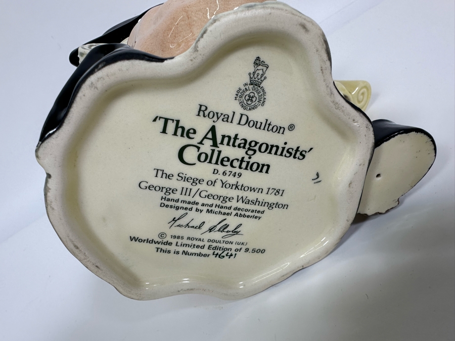 Vintage 1982 Royal Doulton Limited Edition Two Faced Toby Mug 'The Antagonists' Collection: The Siege Of Yorktown 1781 George III / George Washington' D6749 Large Made In England 7H [Photo 6]