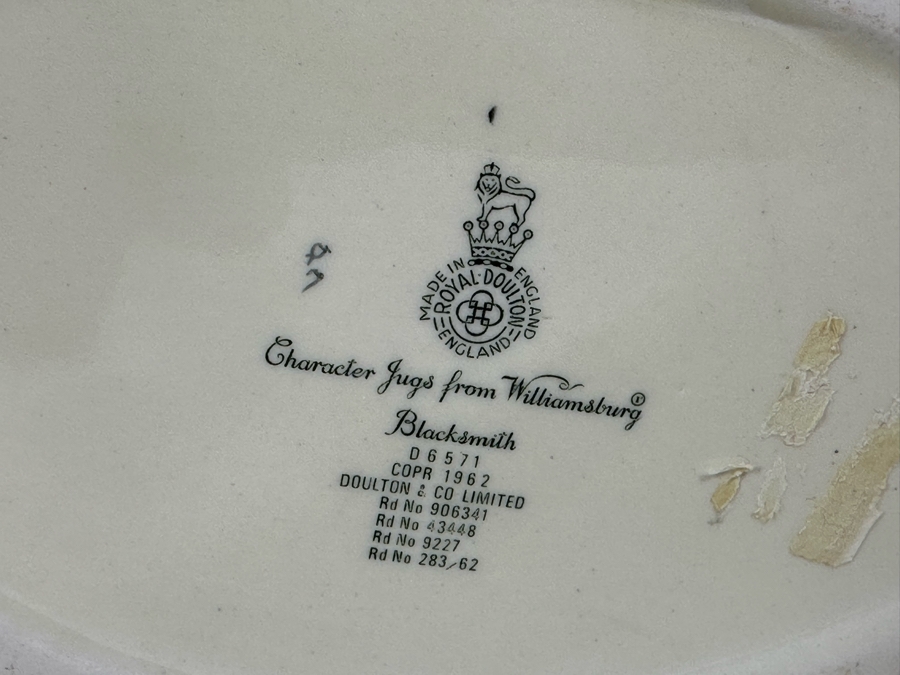 Vintage 1962 Royal Doulton Toby Mug 'Character Jugs From Williamsburg: Blacksmith' D6571 Large Made In England 7.5H [Photo 7]