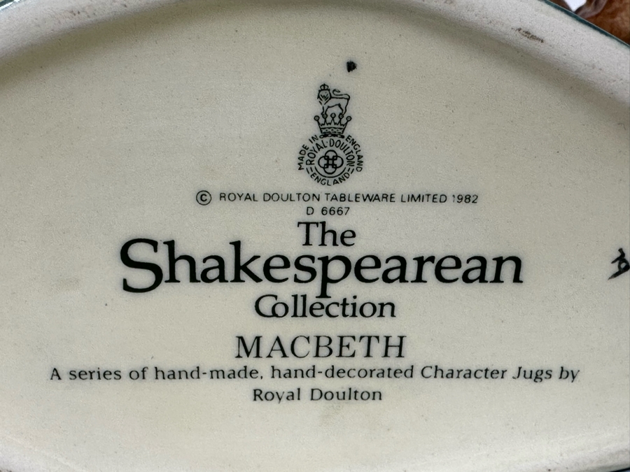 Vintage 1982 Royal Doulton Toby Mug 'The Shakespearean Collection: Macbeth' D6667 Large Made In England 6.5H [Photo 9]