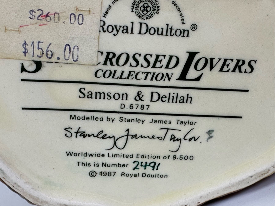 Vintage 1987 Limited Edition Royal Doulton Two Faced Toby Mug 'Star-Crossed Lovers Collection: Samson & Delilah' D6787 Large Made In England 7H [Photo 7]