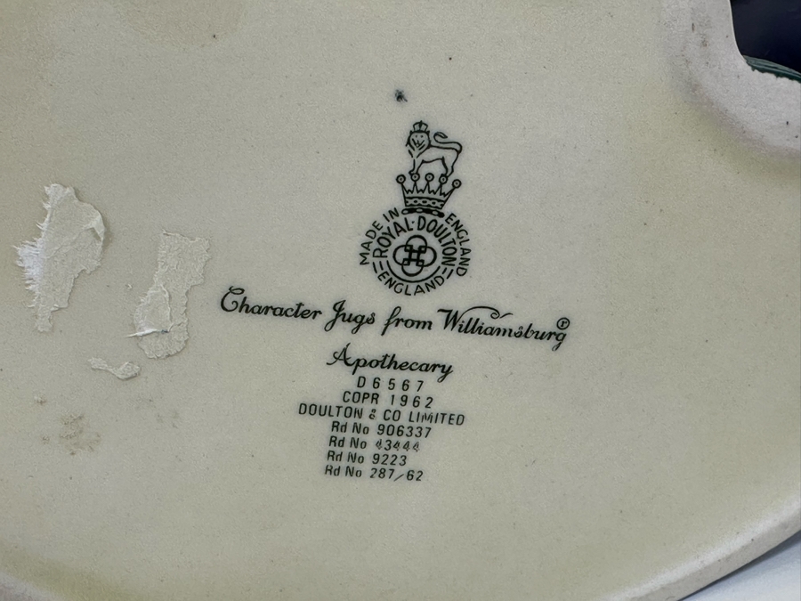 Vintage 1962 Royal Doulton Toby Mug 'Character Jugs From Williamsburg: Apothecary' D6567 Large Made In England 7H [Photo 7]