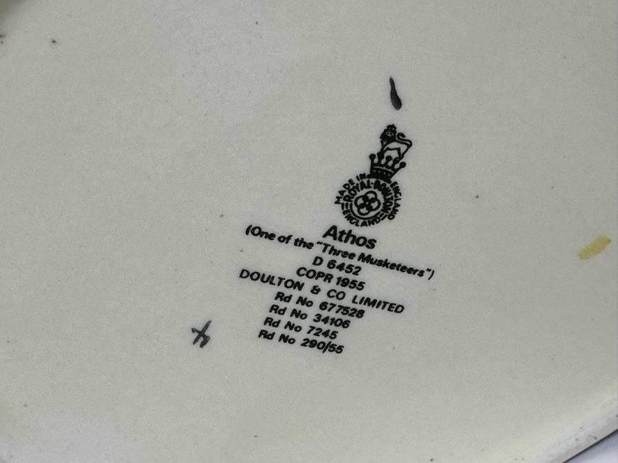 Vintage 1955 Royal Doulton Toby Mug 'Athos (One Of The Three Musketeers' D6452 Large Made In England 7.5H [Photo 7]