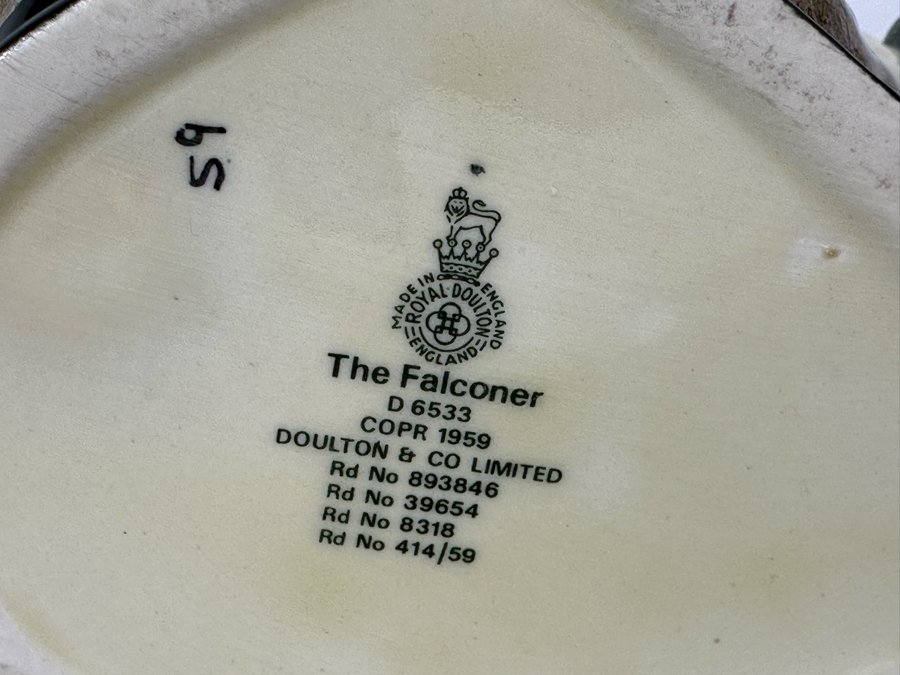 Vintage 1959 Royal Doulton Toby Mug 'The Falconer' D6533 Large Made In England 7.5H [Photo 7]