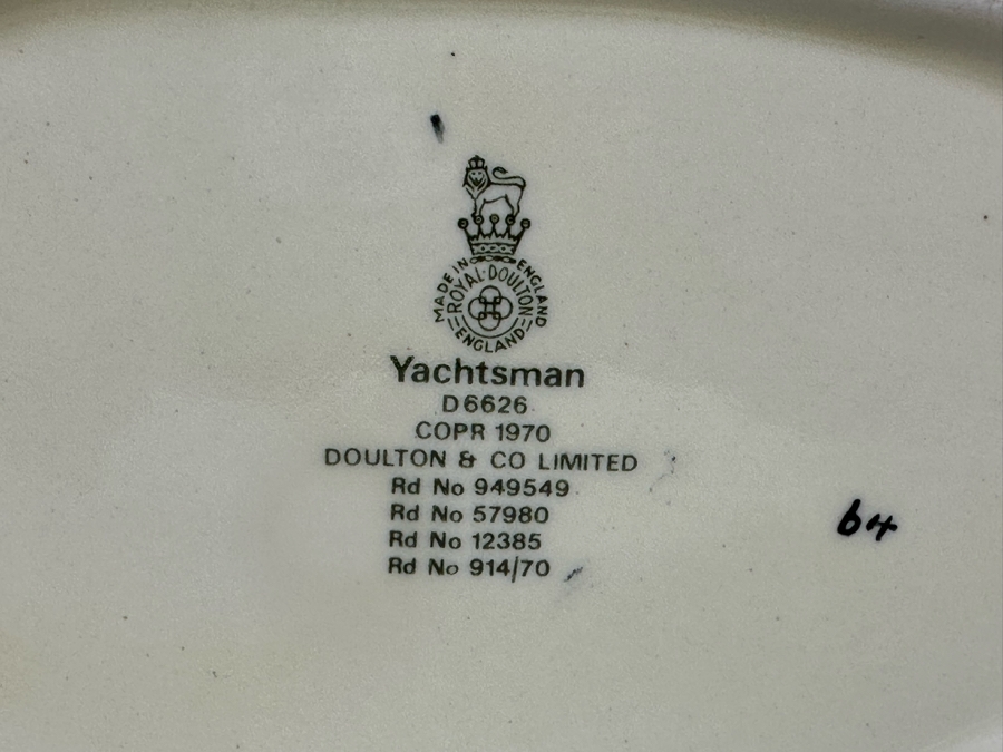 Vintage 1970 Royal Doulton Toby Mug 'Yachtsman' D6626 Large Made In England 7.5H [Photo 7]