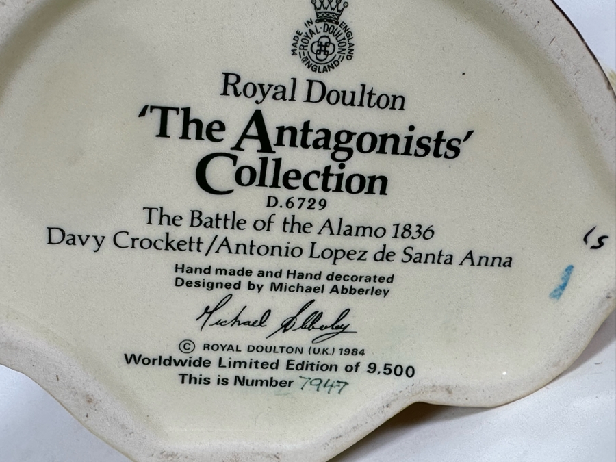 Vintage 1984 Royal Doulton Limited Edition Two Faced Toby Mug 'The Antagonists' Collection: The Battle Of The Alamo 1836 Davy Crockett / Antonio Lopez De Santa Anna' D6729 Large Made In England 7H [Photo 8]