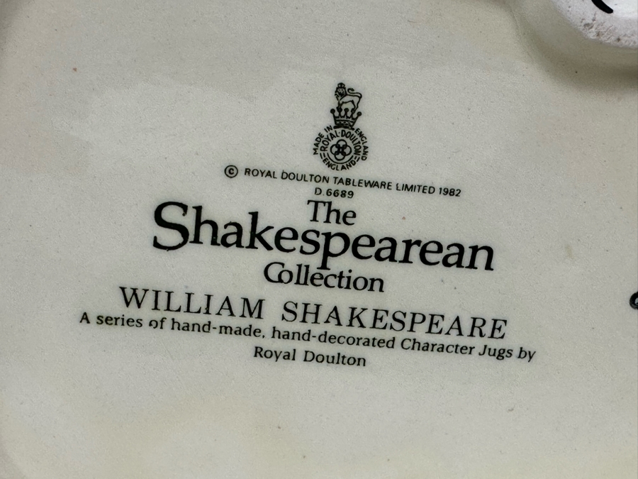 Vintage 1982 Royal Doulton Toby Mug 'The Shakespearean Collection: William Shakespeare' D6689 Large Made In England 7.5H [Photo 7]