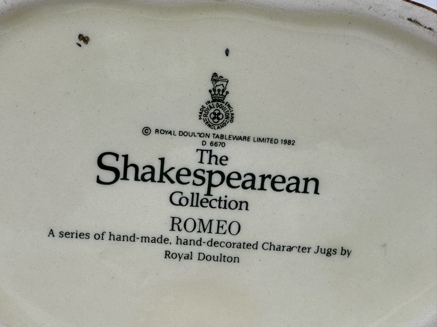 Vintage 1982 Royal Doulton Toby Mug 'The Shakespearean Collection: Romeo' D6670 Large Made In England 7.5H [Photo 8]
