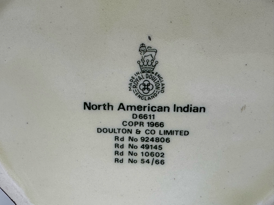 Vintage 1966 Royal Doulton Toby Mug 'North American Indian' D6611 Large Made In England 7.5H [Photo 7]