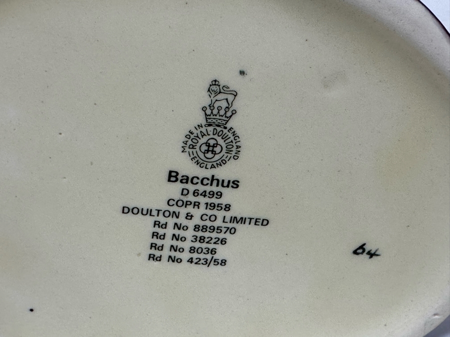 Vintage 1958 Royal Doulton Toby Mug 'Bacchus' D6499 Large Made In England 7H [Photo 7]
