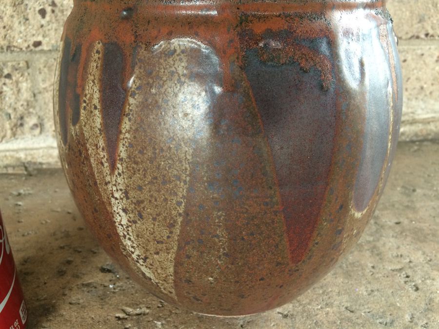 Brown Glazed Pot with Cactus - Pot Has Chip As Shown [Photo 3]