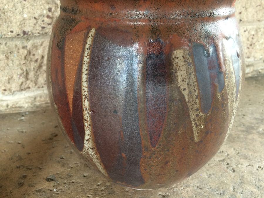 Brown Glazed Pot with Cactus - Pot Has Chip As Shown [Photo 6]