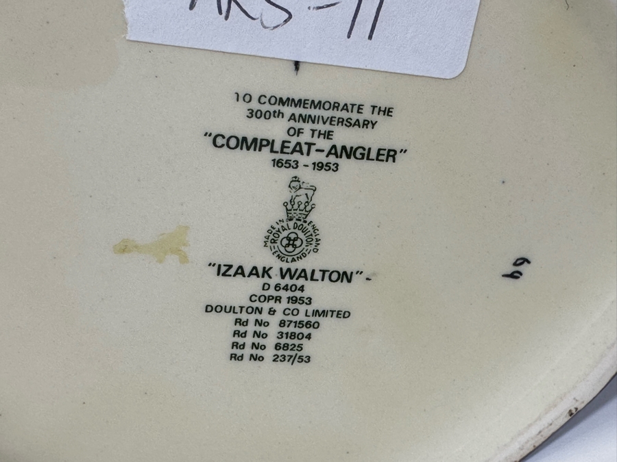 Vintage 1953 Royal Doulton Toby Mug 'Izaak Walton' To Commemorate The 300th Anniversary Of The Compleat-Angler 1653-1953 D6404 Large Made In England 7H [Photo 7]