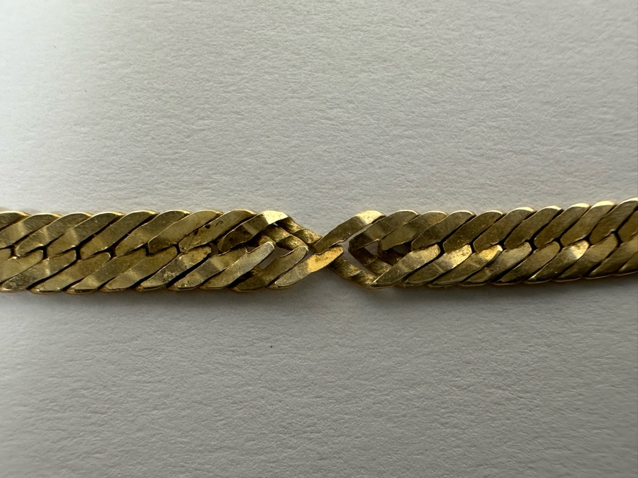 14K Gold Herringbone Chain 20' Necklace Italy (Some Damage To Chain Near Clasp - See Photos) 8.2g [Photo 13]