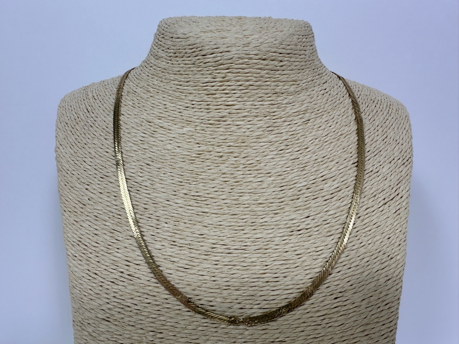 14K Gold Herringbone Chain 20 Necklace Italy Some Damage To