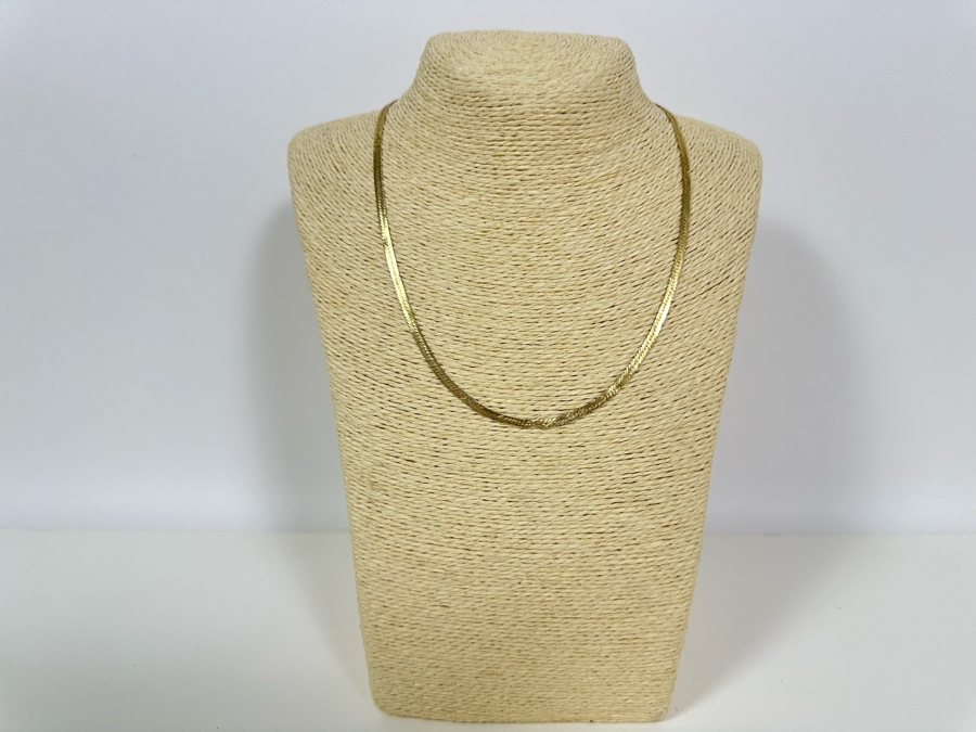 14K Gold Herringbone Chain 20' Necklace Italy (Some Damage To Chain Near Clasp - See Photos) 8.2g [Photo 4]