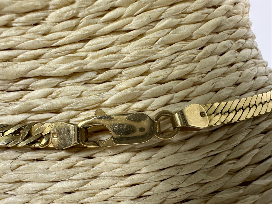 14K Gold Herringbone Chain 20' Necklace Italy (Some Damage To Chain Near Clasp - See Photos) 8.2g [Photo 10]