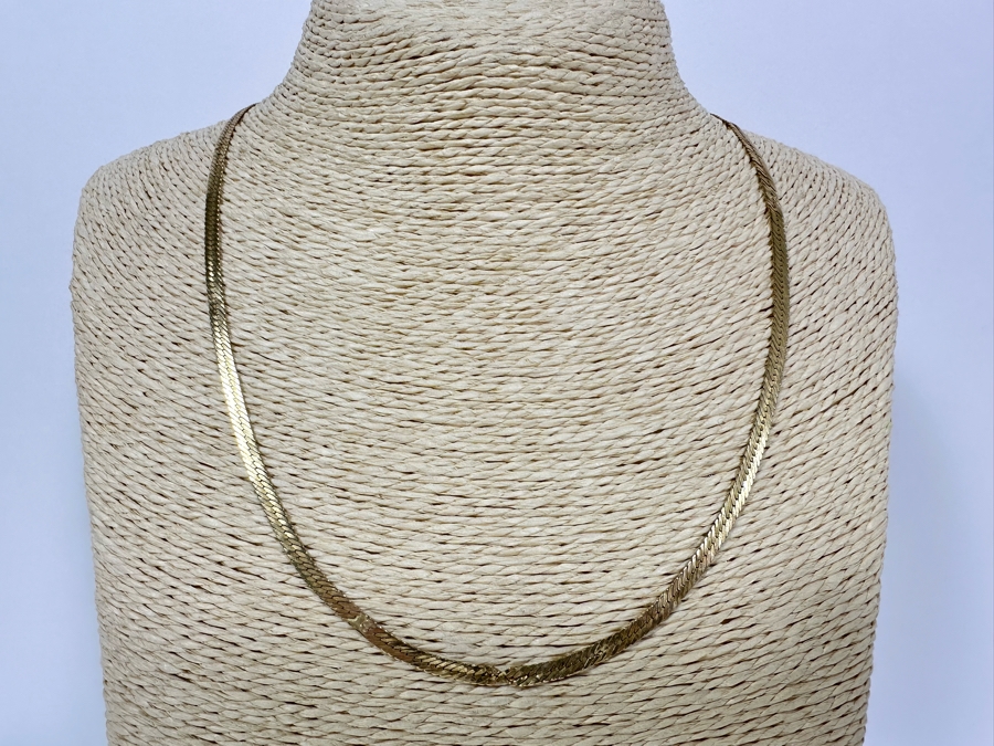 14K Gold Herringbone Chain 20' Necklace Italy (Some Damage To Chain Near Clasp - See Photos) 8.2g [Photo 3]