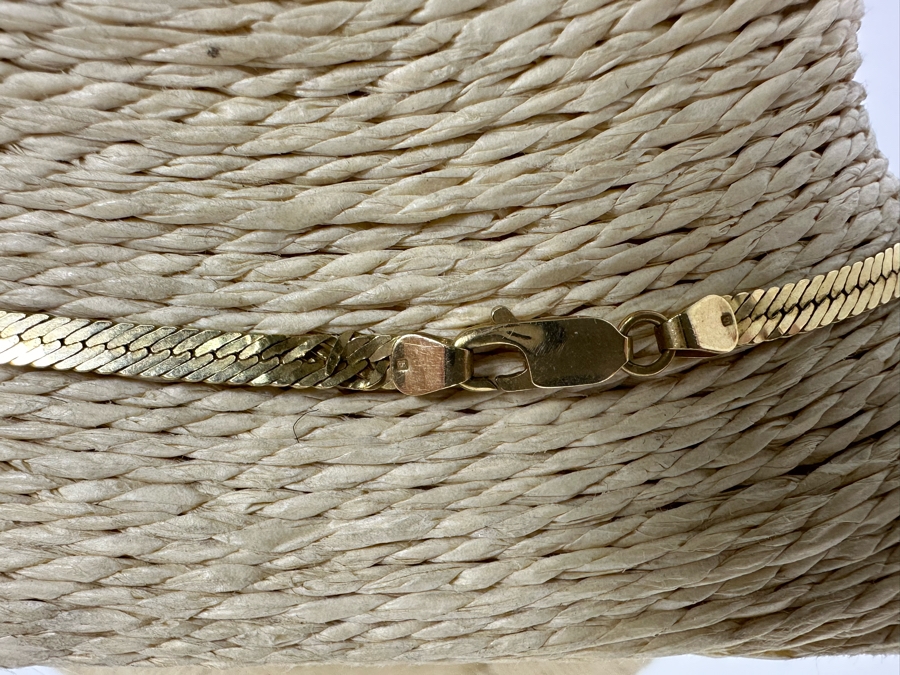 14K Gold Herringbone Chain 20' Necklace Italy (Some Damage To Chain Near Clasp - See Photos) 8.2g [Photo 8]