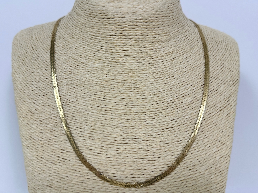14K Gold Herringbone Chain 20' Necklace Italy (Some Damage To Chain Near Clasp - See Photos) 8.2g [Photo 5]