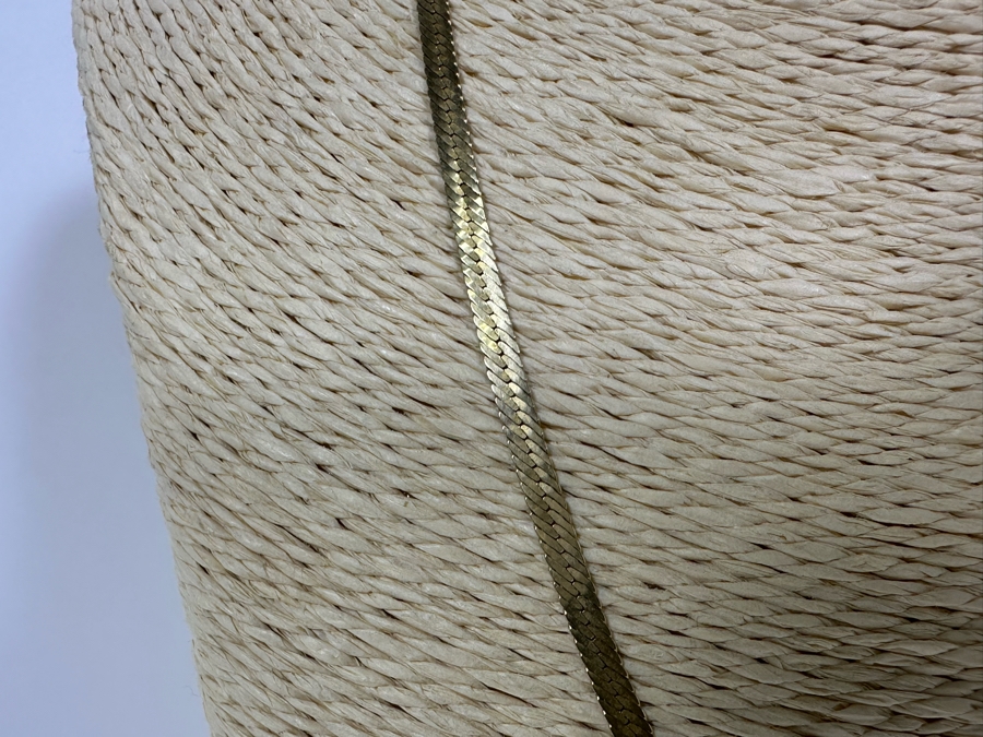 14K Gold Herringbone Chain 20' Necklace Italy (Some Damage To Chain Near Clasp - See Photos) 8.2g [Photo 7]
