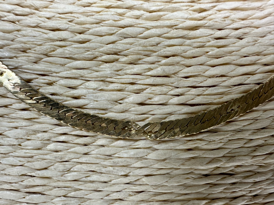 14K Gold Herringbone Chain 20' Necklace Italy (Some Damage To Chain Near Clasp - See Photos) 8.2g [Photo 6]