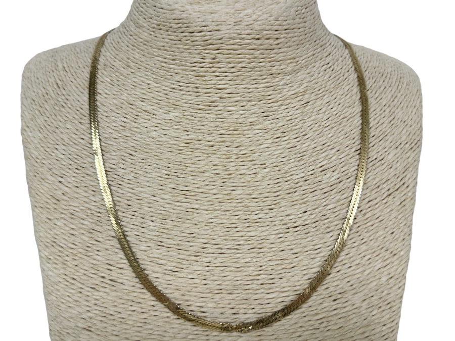 14K Gold Herringbone Chain 20' Necklace Italy (Some Damage To Chain Near Clasp - See Photos) 8.2g [Photo 1]